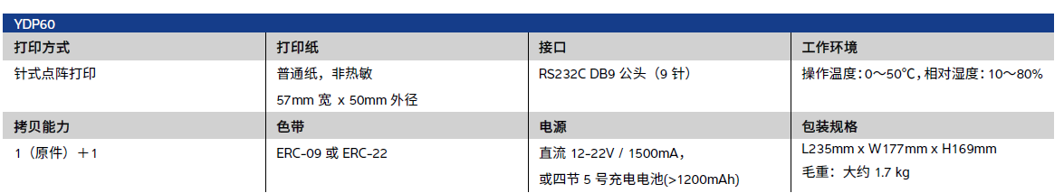 YDP60打印機技術(shù)參數(shù)
